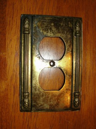 Vintage Solid Brass Light - Plug Switch Plate Cover W/o Screws Mid Century