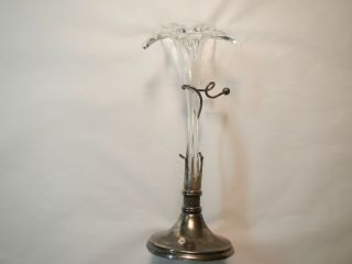 Vintage Sterling Silver Plate And Glass Tulip Shape Flower Vase 16 "
