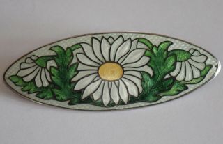 Antique Art Nouveau Sterling Silver Enamel Daisy Flower Brooch