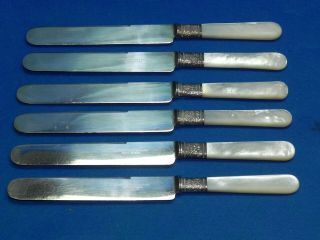 6 Landers Frary & Clark Antique Sterling & Mother Of Pearl 9” Knives 1850 