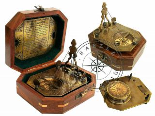 Vintage Brass Sundial Antique Gilbert & Sons London Directional Pendulum Compass 5