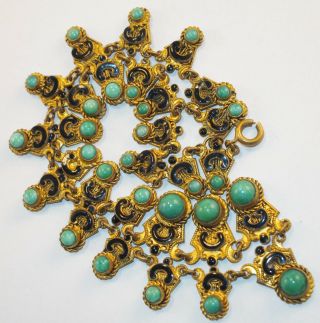 Antique Victorian Taille D ' epargne Enamel Peking Glass Graduated Links Necklace 2