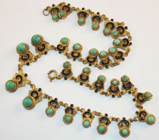 Antique Victorian Taille D ' epargne Enamel Peking Glass Graduated Links Necklace 4