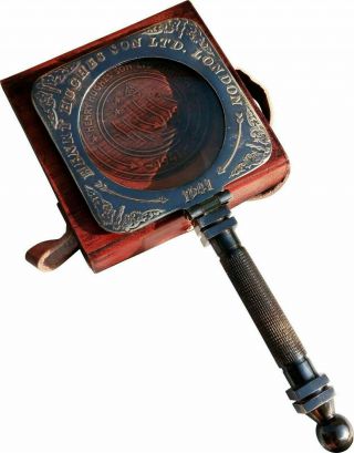 Brass Magnifying Glass Adjustable Antique Vintage Magnifier Wooden Base 4
