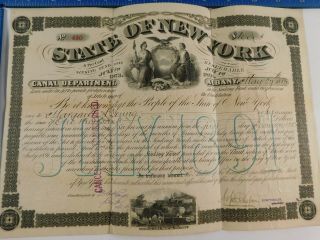 Antique 1873 State Of York 18 Year Canal Improvement Bond Sinking Fund Loan