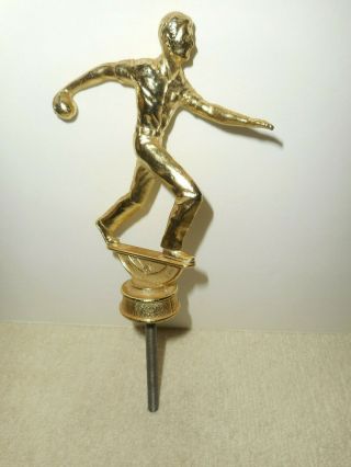 Vintage Bowling Trophy Topper Gold Tone Metal Duckpin Candlepin Fine Detail 2
