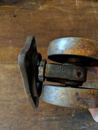 4 Large Antique Industrial Hamilton Cast Iron Double Wheel Swivel Casters 5