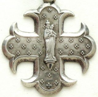 & Rare Antique Silver Cross Medal Pendant To Holy Virgin Mary Of Sion