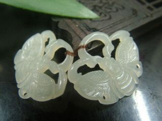 Antique Chinese Celadon Nephrite Hetian Old Jade - Ear - Rings Buttependant
