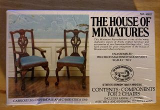 1/12 Cabriole Leg Chippendale Arm Chairs 40027 House Of Miniatures Open Complete