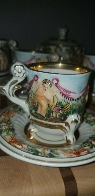 antique Capodimonte 17 Piece Tea Coffee Demitasse Set Cherubs Italy 8