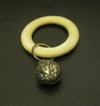 Antique Mother Of Pearl Teething Ring Baby Rattle Sterling Art Nouveau