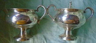 Antique Fisher Sterling Silver Sugar Bowl W/lid And Footed Creamer 703 Set