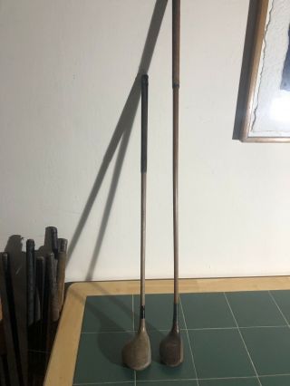 Antique Hickory Golf Clubs An Autchterlonie Jnr Driver,  One Other Larger Head