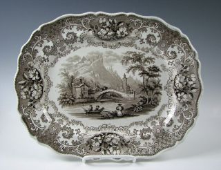 Antique Brown Staffordshire Transferware Platter Circa 1835
