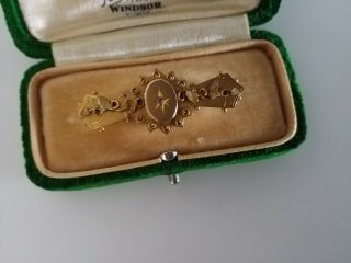 Antique 9ct Gold Memoriam Brooch Pin Set With Centre Diamond And Locket Back