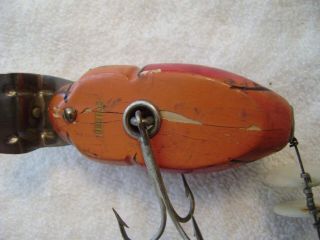 VINTAGE FISHING LURE WOODEN CREEK CHUB BEETLE 3853 Orange Tough Color 5