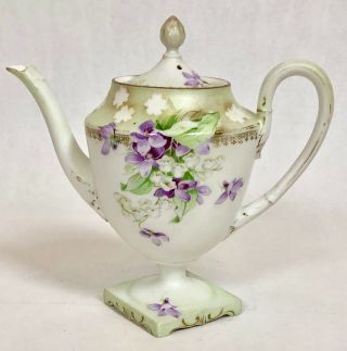Antique Signed R.  S.  Prussia Footed Teapot Hp Violets