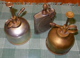 Antique Vintage Old Brass Or Aluminum Atomizers Spritzers & Tin? Flask Oil Can