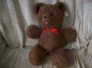 Vintage Musical Windup Brown Stuffed Bear Character Novelty Co Red Felt Tong 13 "