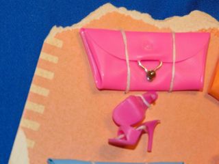 Vintage Barbie Pink Open Toe Shoes Heels Japan And Pink Envelope Purse On Card
