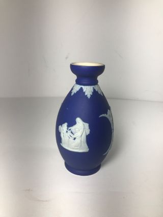 Antique Wedgwood Cobalt Blue Jasper Ware Classical Figures Bud Vase (c.  1920)