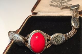 vintage antique jewellery silver and red glass cabochon bracelet 2