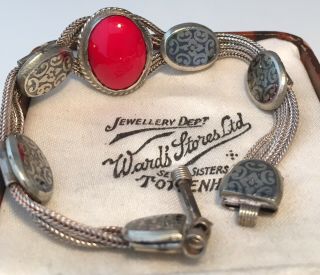 vintage antique jewellery silver and red glass cabochon bracelet 4