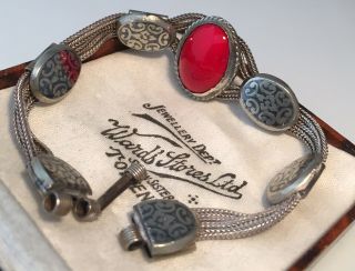 vintage antique jewellery silver and red glass cabochon bracelet 5