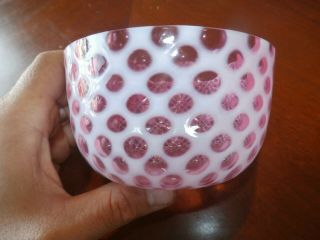 Vintage Antique Pink Opalescent Stretch Blown Glass Dot Pattern Bowl
