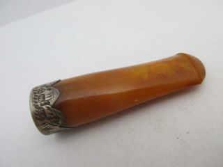 Antique 1902 Chester Sterling Silver Rim Real Amber Smokers Cigar Holder K297