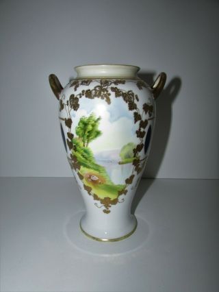 Antique Hand Painted Nippon Vase With Handles