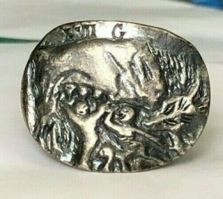 Ancient Roman Silver Legionary Ring Depicting She Wolf Inlaid (l - Vii - G)
