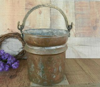 Early Antique Copper Cauldron Apple Butter Kettle Hearth Pot With Brass Handle