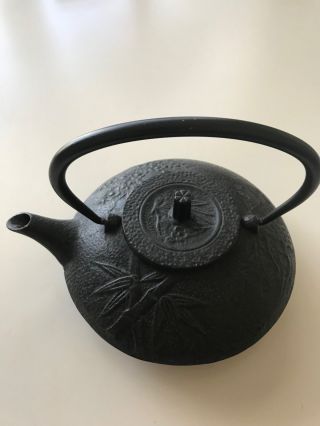 Antique Vintage Old Cast Iron Japanese Bamboo Flower Design Teapot Tea Pot Japan