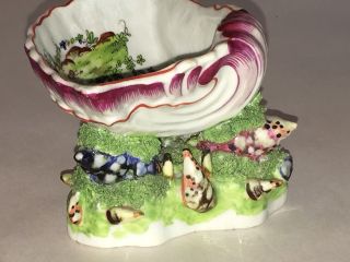 Antique French Porcelain Salt Dishes Shell Form Molded Shells Rooster 6