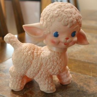 Vintage 1955 Sun Rubber Co Pink Baby Sheep,  Lamb Squeaky Toy,  Squeaker