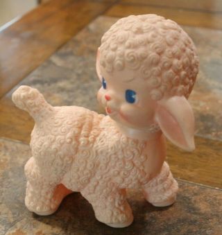 VINTAGE 1955 SUN RUBBER CO PINK BABY SHEEP,  LAMB SQUEAKY TOY,  SQUEAKER 2