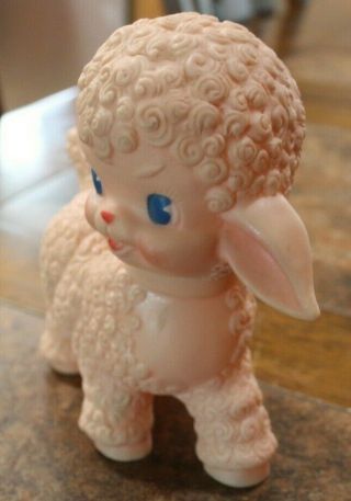 VINTAGE 1955 SUN RUBBER CO PINK BABY SHEEP,  LAMB SQUEAKY TOY,  SQUEAKER 5