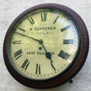 Antique Advertising Wall Clock B Furderer East Dulwich W&h Fusee Movement 15 "
