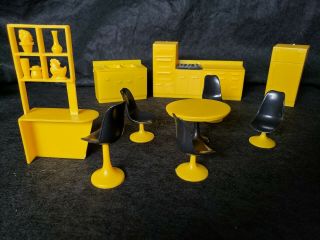 Vintage Doll House Furniture Marx Kitchen Yellow 1960s Sink Stove Fridge Table