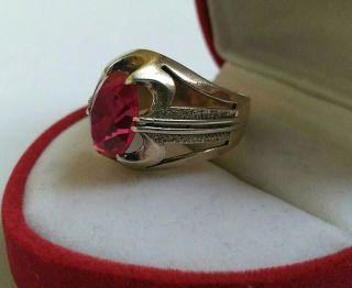 Vintage Ring Corundum Silver 875 Gold Plated USSR Star Soviet Russian Antique 4