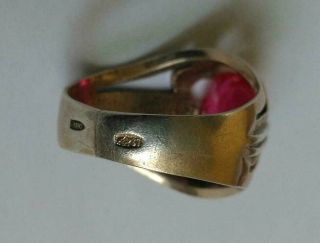 Vintage Ring Corundum Silver 875 Gold Plated USSR Star Soviet Russian Antique 6