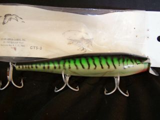 Vintage Stan Gibbs Cast A Lure Lg Wood Fishing Lure 9 " Green Swimmer In Package
