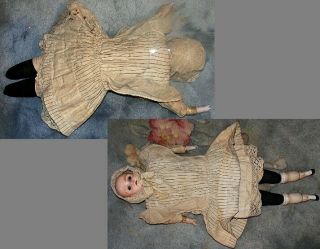 Antique Prairie Metal Head Doll Glass Eyes Cloth Body Jointed Legs Orig Clothing