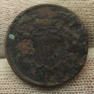 1864 Two Cent Piece X1322 Civil War Era Historical Artifact Antique Coin