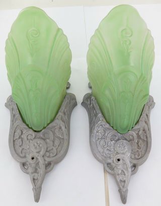 . Matching Pair Vintage Large Vaseline Glass Wall Sconces.  Priced To Sell