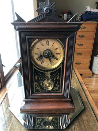 Antique E Ingraham Co.  Mantel Clock Wood Usa Made Bristol,  Conn.