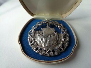 Very Large Victorian Old Antique Grace Darling Silver Brooch