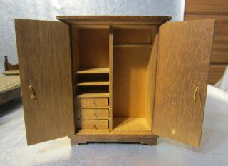 Vintage House of Miniatures Dollhouse Furniture X - Acto Wood 2 Beds & Armoire 5
